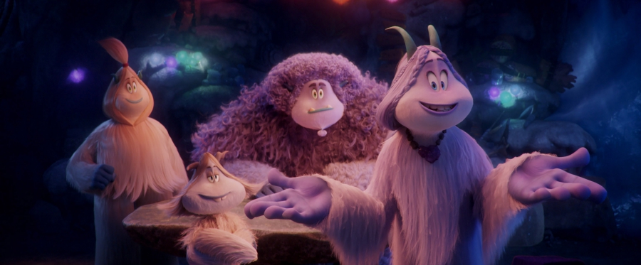 (L-R) Kolka voiced by GINA RODRIGUEZ, Fleem voiced by ELY HENRY, Gwangi voiced by LEBRON JAMES and Meechee voiced by ZENDAYA in the new animated adventure "SMALLFOOT," from Warner Bros. Pictures and Warner Animation Group. Courtesy of Warner Bros. Pictures
