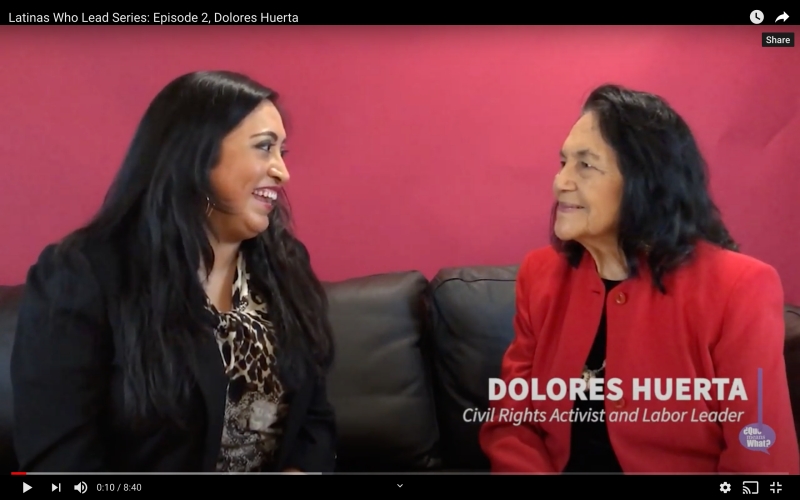 Screenshot of Melanie @QueMeansWhat sitting with Dolores Huerta in an interview
