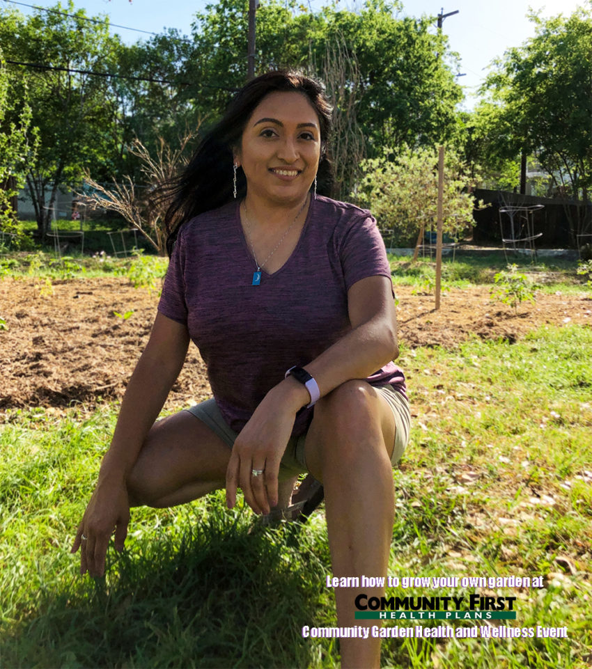 Melanie at her community garden - Learn Healthier Lifestyle Tips at the Community Garden Health and Wellness Event 