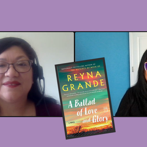 Reyna Grande on Zoom with Melanie from Que Means What, Book Cover inlcuded