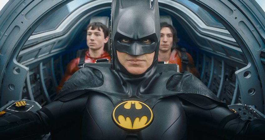 (L-R) EZRA MILLER as The Flash, MICHAEL KEATON as Batman and EZRA MILLER as The Flash in Warner Bros. Pictures’ action adventure “THE FLASH,” a Warner Bros. Pictures release. 