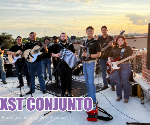 TXST Conjunto standing together with their instruments