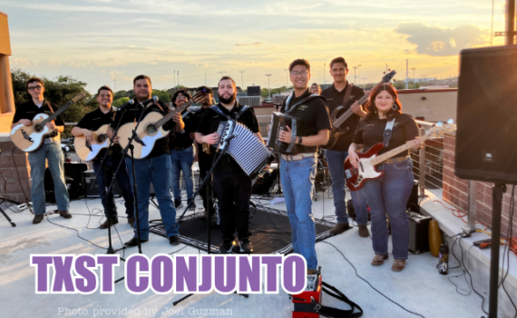 TXST Conjunto standing together with their instruments