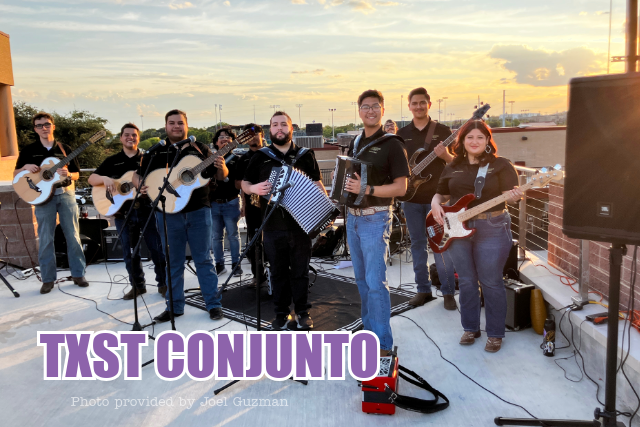 TXST Conjunto standing together with their instruments